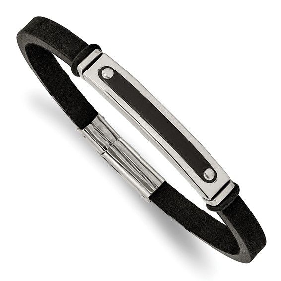 Chisel Stainless Steel Polished Black IP-Plated Rubber Bracelet