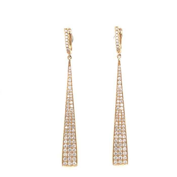 18K Yellow Gold Diamond Triangle Dangle Earrings 2.04Ct
