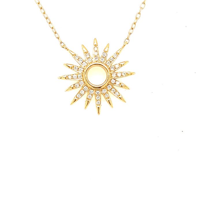 18K Yellow Gold Diamond Small Sun Pendant Necklace