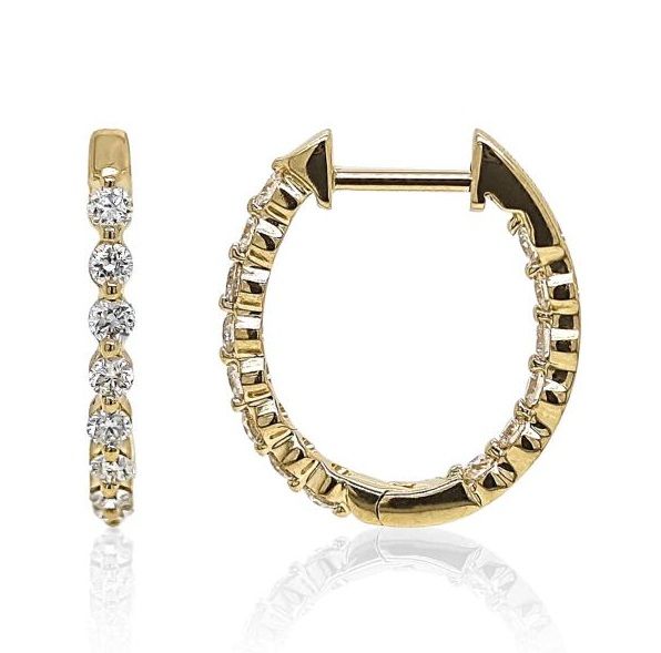 18K Yellow Gold .47Ct Round Diamond In/Out Mini Huggable Hoops