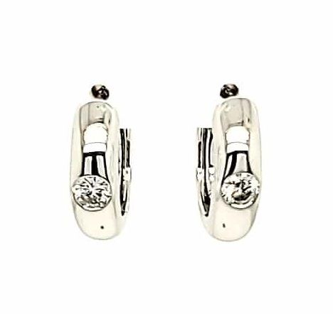 18K White Gold .50Ct Round Diamond Huggable Hoops