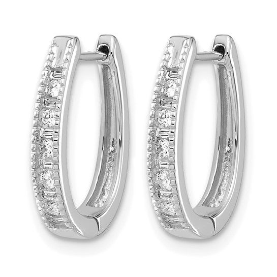 14K White Diamond Oval Hinged Hoop Earrings