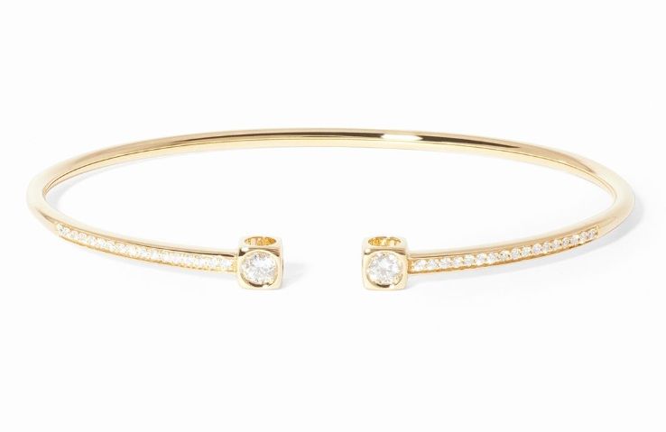 18K Yellow Gold Med Diamond with Pave Diamond Le Cube Diamond Cuff Bracelet