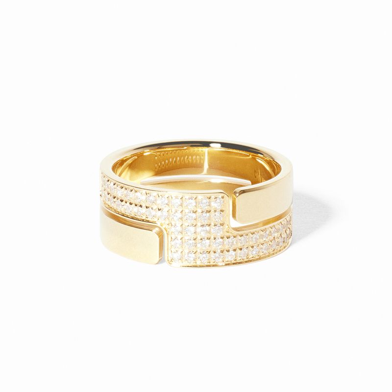 dinh van Seventies Medium 18K Yellow Gold Pave Diamond Ring