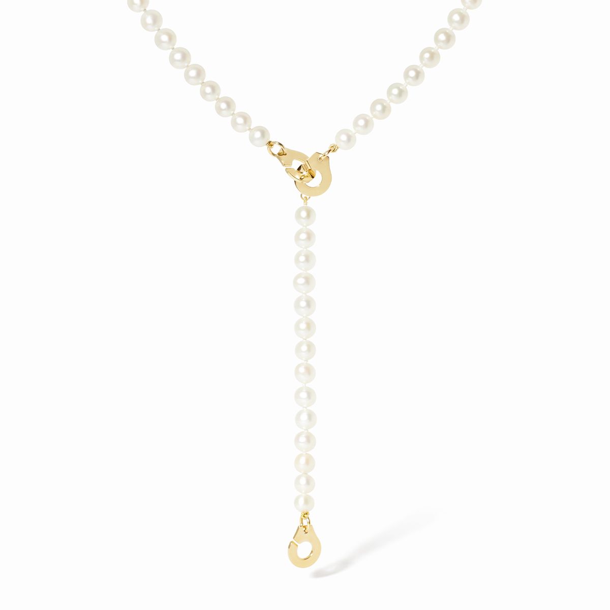 18K Yellow Gold 3 Menottes  Fw Pearls Necklace