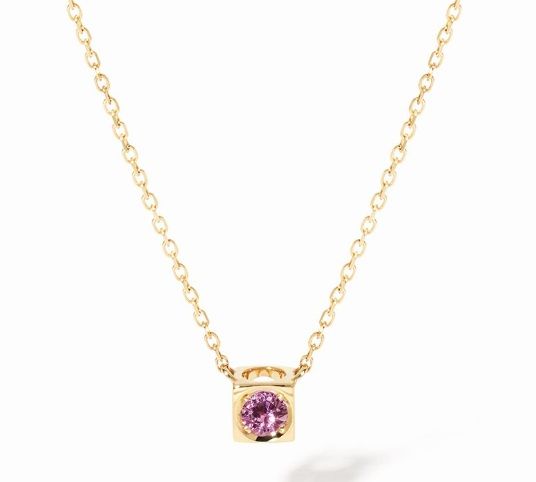 18K Yellow Gold Le Cube Diamant Pink Sapphire Pendant