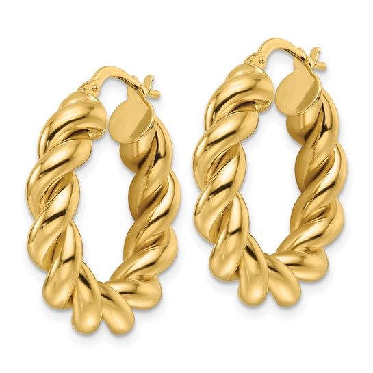 14K Yellow Hollow Twisted Hoop Earrings