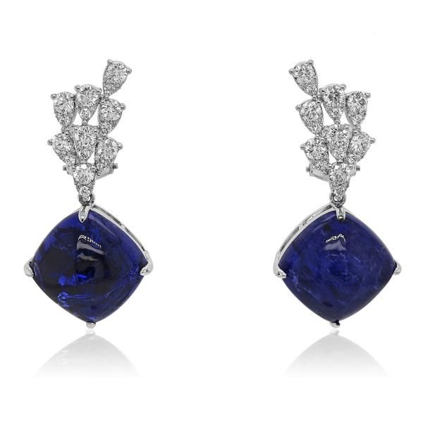 18K White Gold 36.07ctw Tanzanite and 1.97ctw Pear Shape Diamond Drop Earrings
