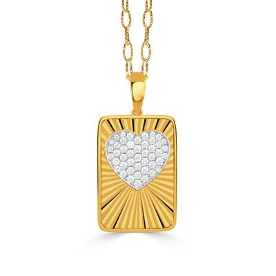 18K Yellow Helios Diamond Heart On Gold Plate Pendant and Chain