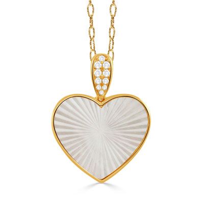 18K Yellow Ondelle Carved White Mother of Pearl Heart Necklace