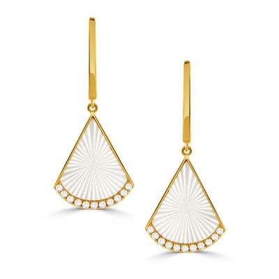 18K Yellow Gold Ondelle Diamond and White Mother of Pearl Earrings