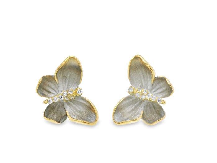 18K Yellow Gold Diamond Butterfly Stud Earrings