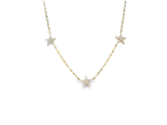 18K Yellow Gold Diamond 5 Star Station Necklace