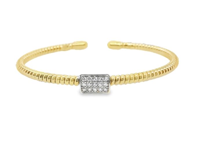 18K Yellow and White Gold Diamond Pave Rectangle Flex Bangle