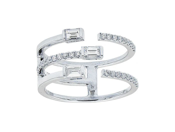 18K White Gold 0.55 Ct Round &amp; Baguette Open Ring