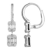 18K White Gold Baguette &amp; Round Diamond Cluster Earrings