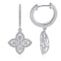 18K White Gold Round Diamond Flower Earrings