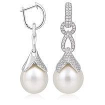 18K White Gold South Sea Pearl with Round Diamonds Drop Earrings
