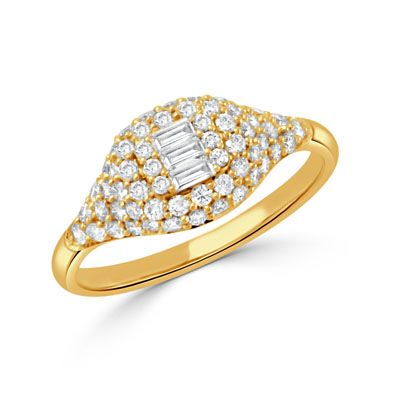 18K Yellow Gold Pave Diamond w/Baguette Center Ring