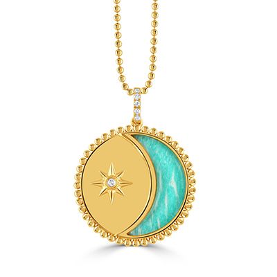 18K Yellow Gold Celestia Amazonite and Diamond Pendant Necklace