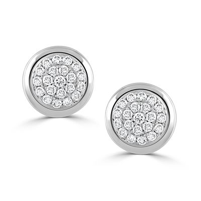18K White Gold Diamond Round Stud Earrings