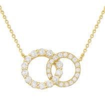 14K Yellow Gold Ct Round Diamond Double Circle Necklace