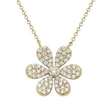 14K Yellow Gold 0.38 Ct Round Diamond Flower Necklace
