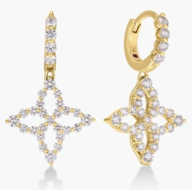 Diamond Princess Outline Small Tapered Flower Drop Earrings