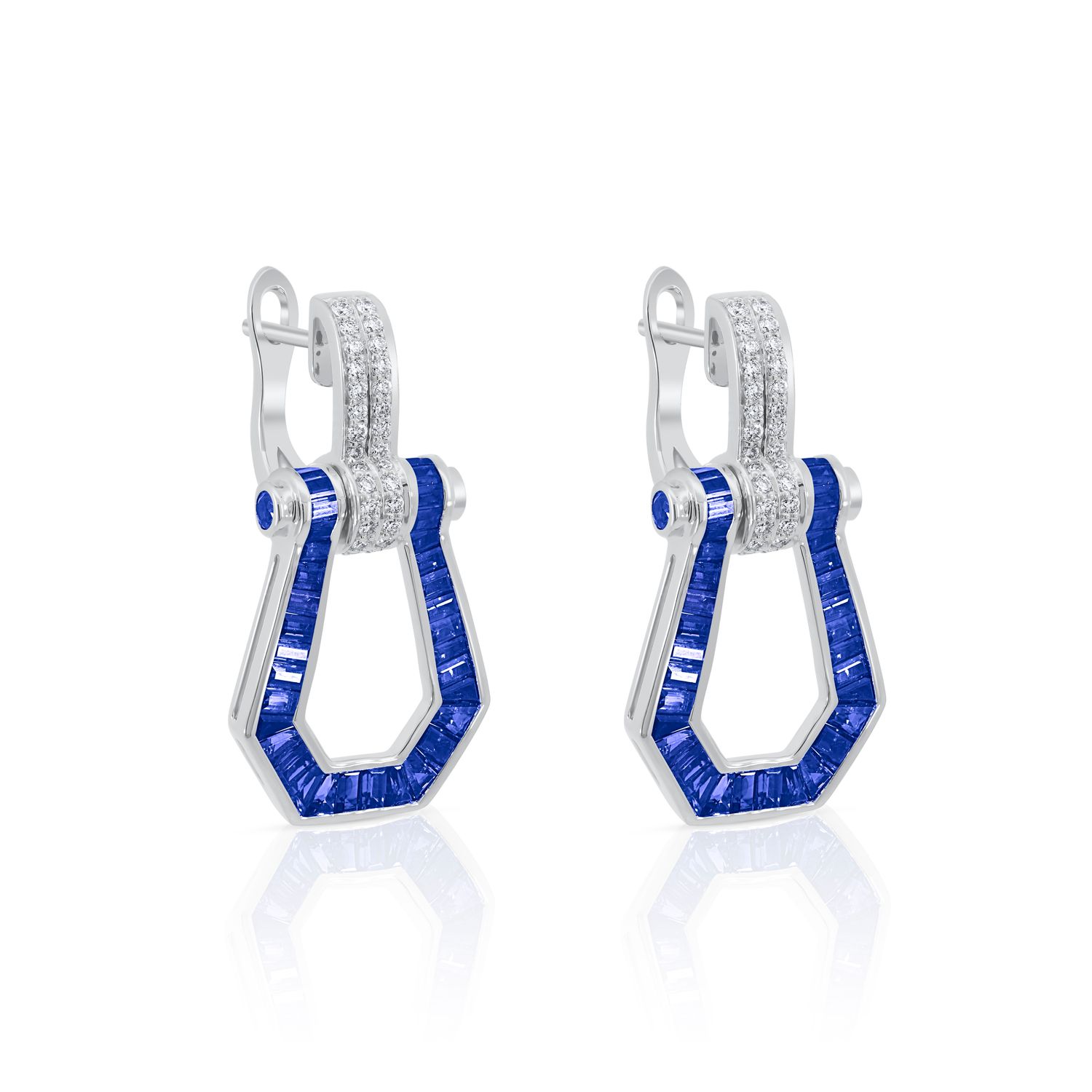 14K White Gold Sapphire and Diamond Knocker Earrings