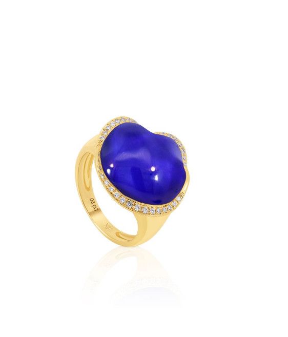14K Yellow Gold White Topaz and Lapis with Diamonds Ring
