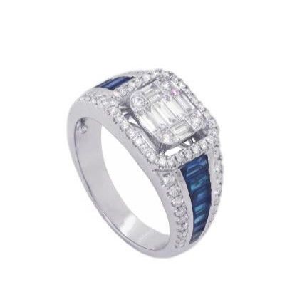 14K White Gold Diamond Sapphire Ring