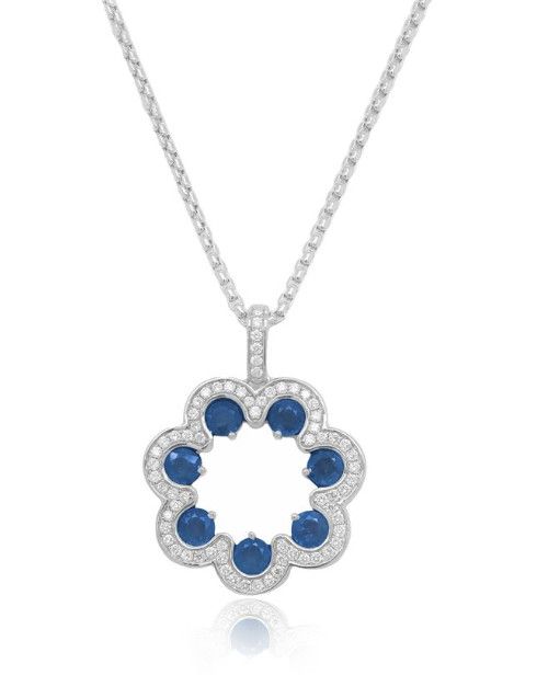 14K White Gold Sapphire and Diamond Necklace