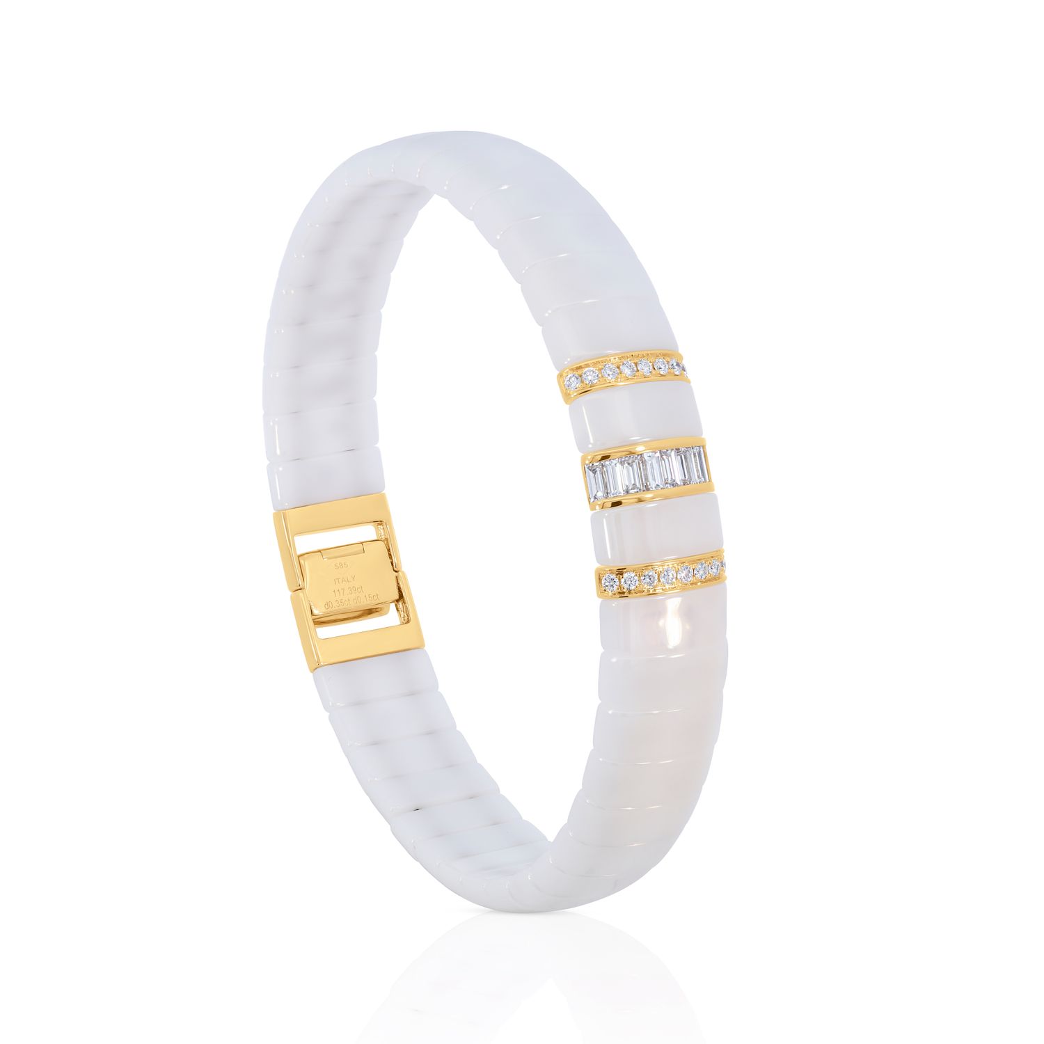 14K White Gold w/White Ceramic &amp; .51ctw Baguette and Round Diamonds