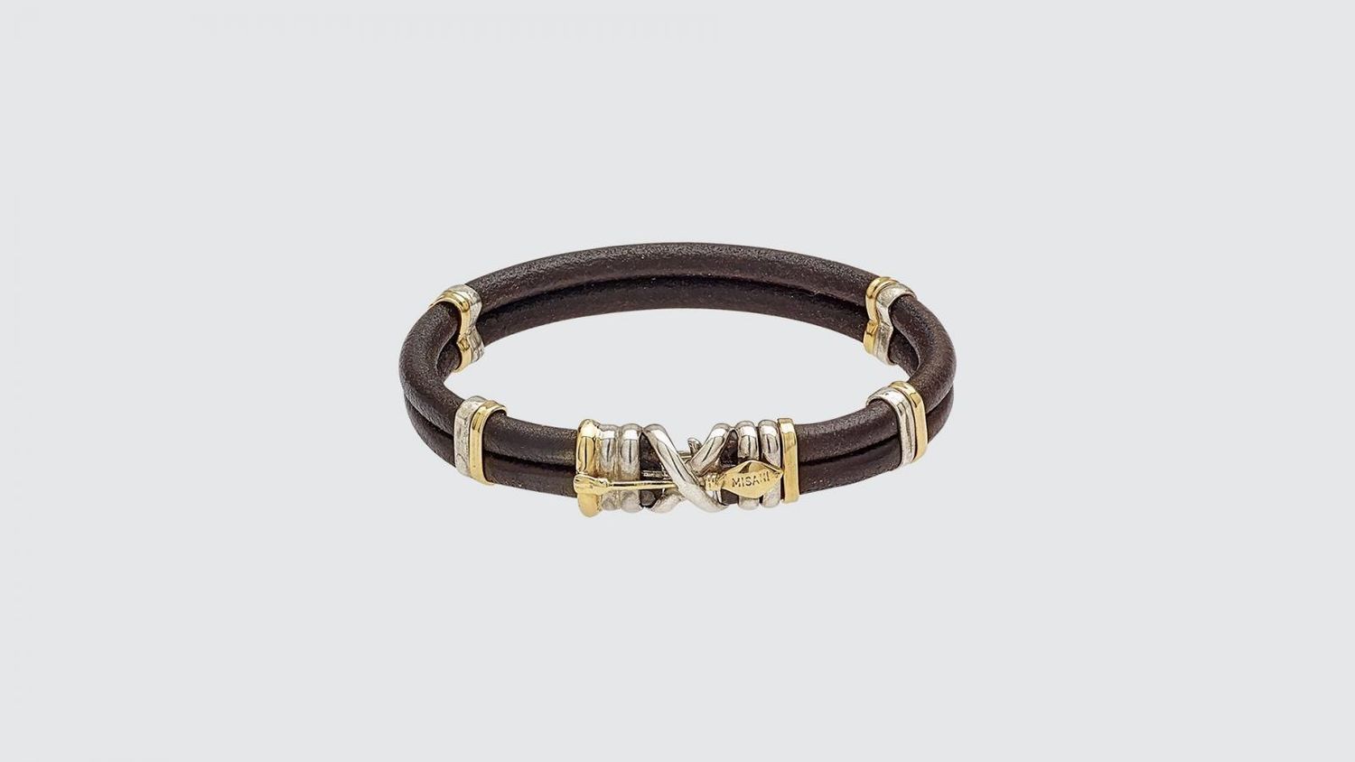 5 mm Double Band Leather Bracelet with Handmade Gold and Silver Elements