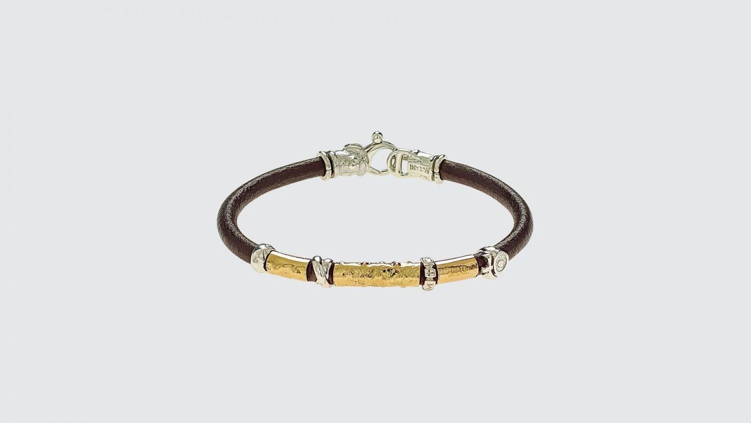 5 mm Leather Bracelet with Handmade Gold and Silver Elements