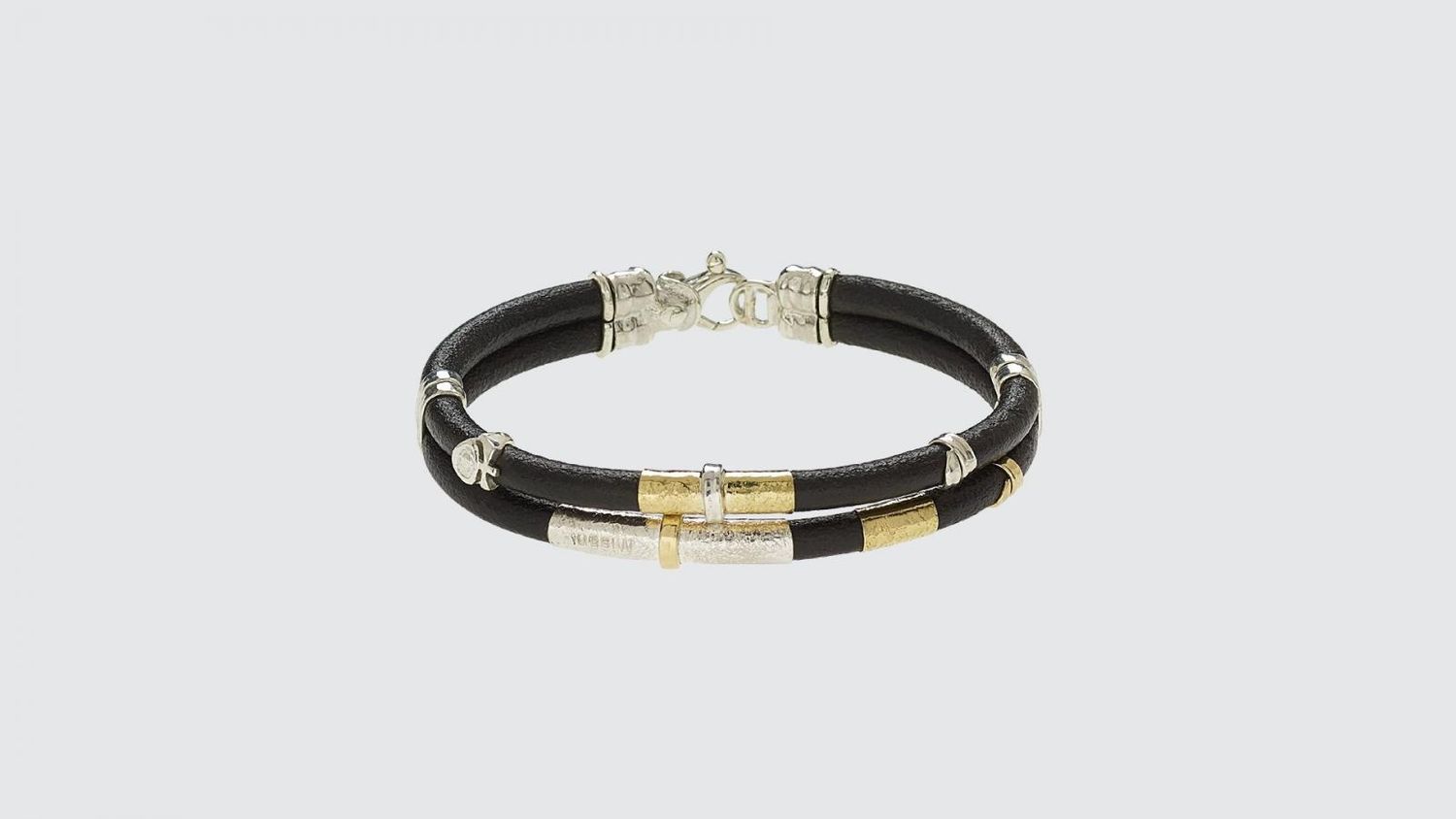 5 mm Double Leather Bracelet with Handmade Gold and Silver Elements