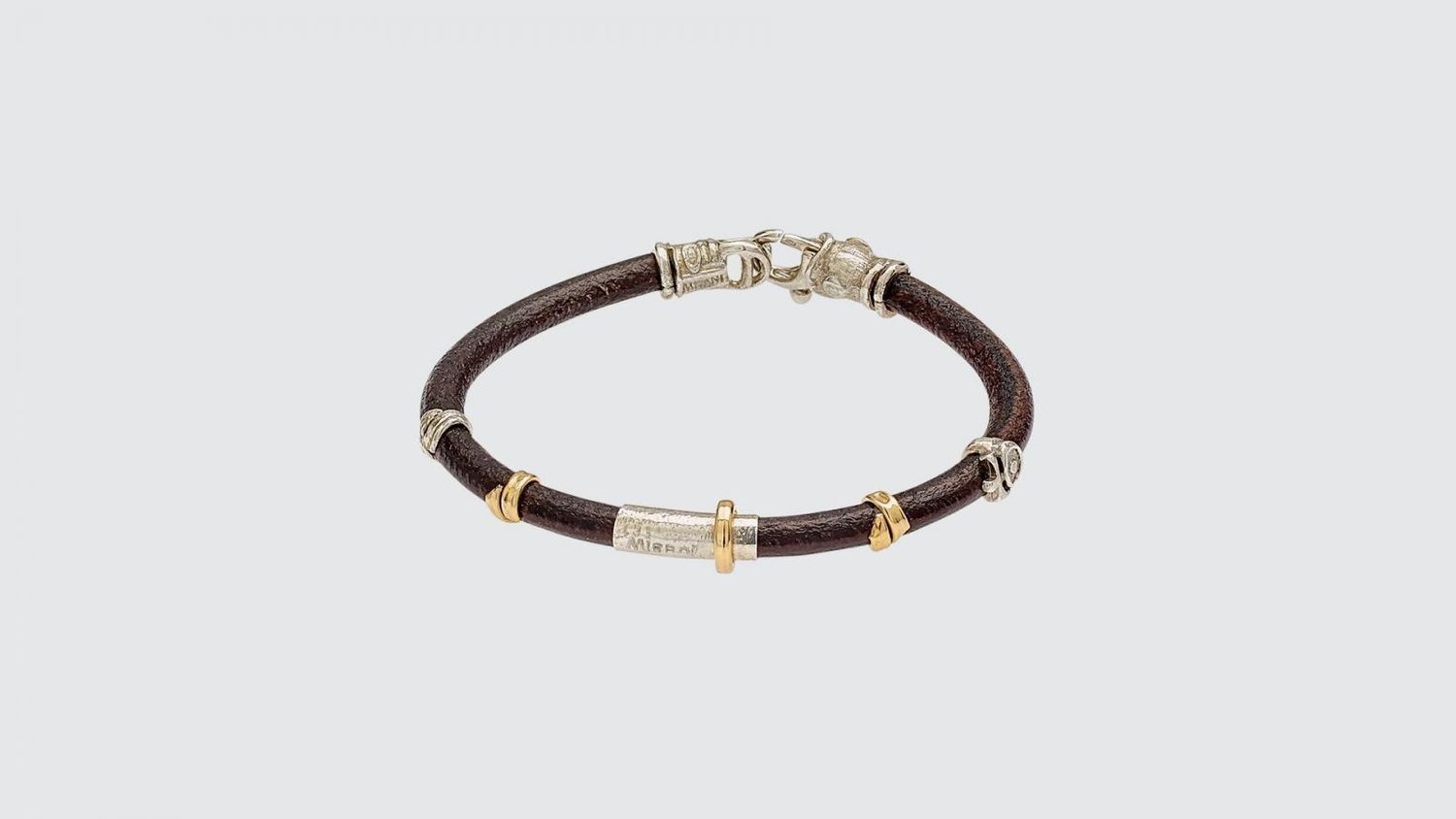 5 mm Leather Bracelet with Handmade Gold and Silver Elements