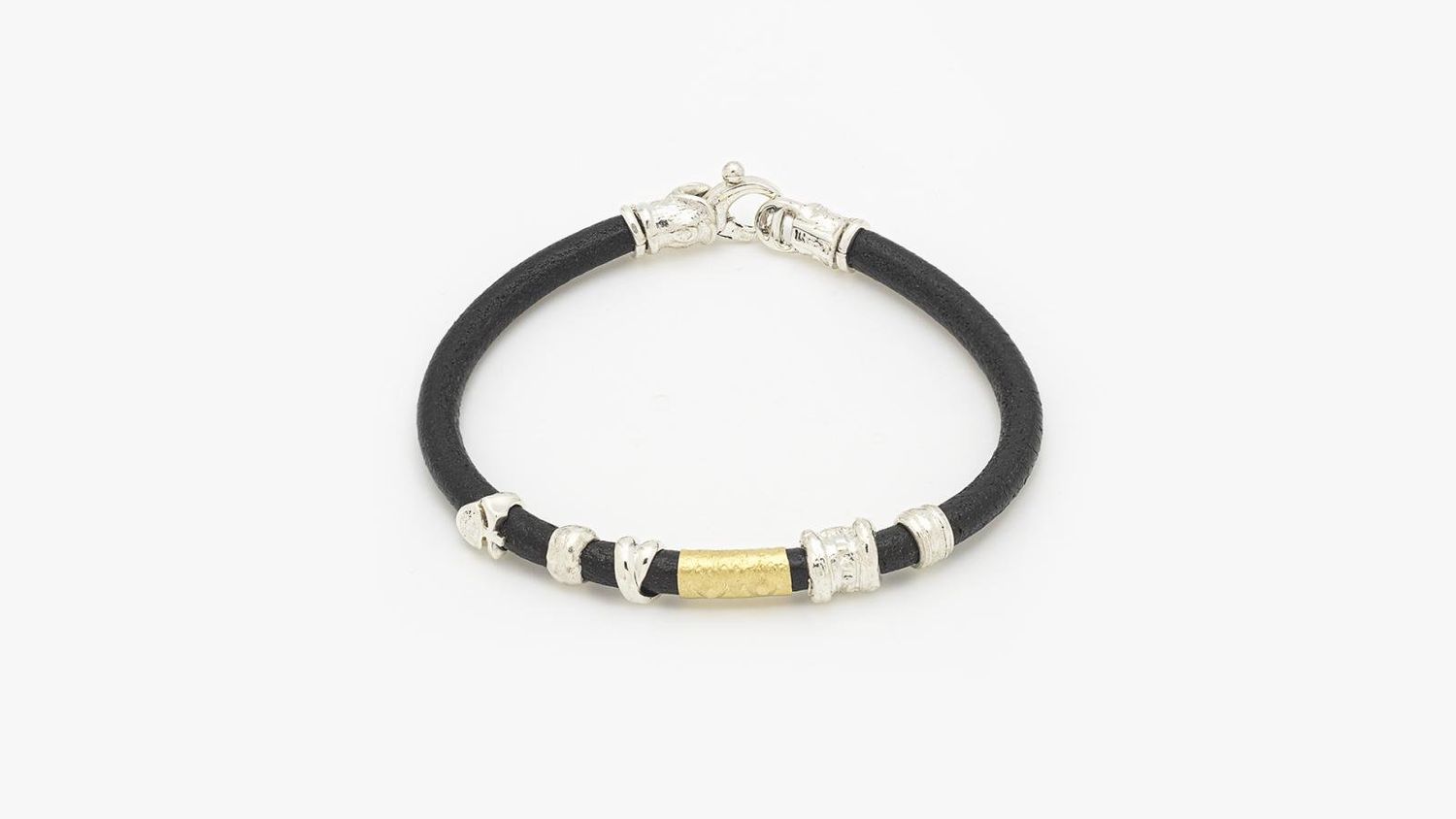 5mm Leather Bracelet with Handmade Gold and Silver Elements