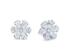 18K White Gold Diamond Flower Stud Earrings