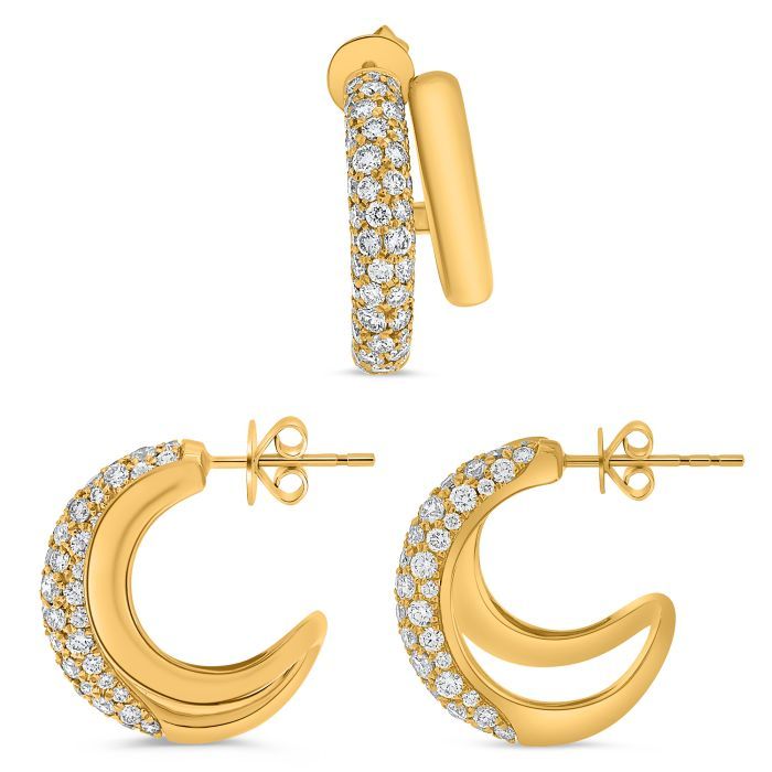 14KY 1.58 CTW DIAMOND PAVE CLAW HUGGIE EARRINGS