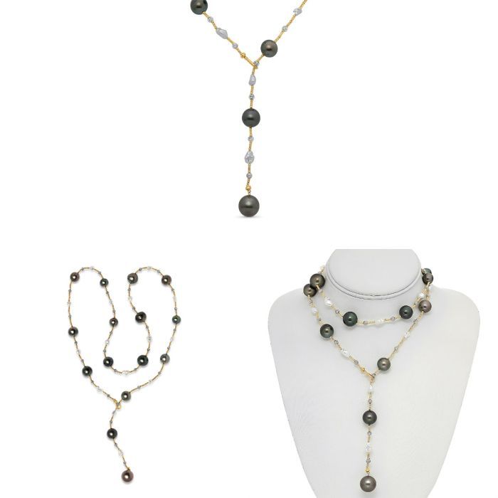 18KYW 14-10MM TAHITIAN PEARL LARIAT NECKLACE