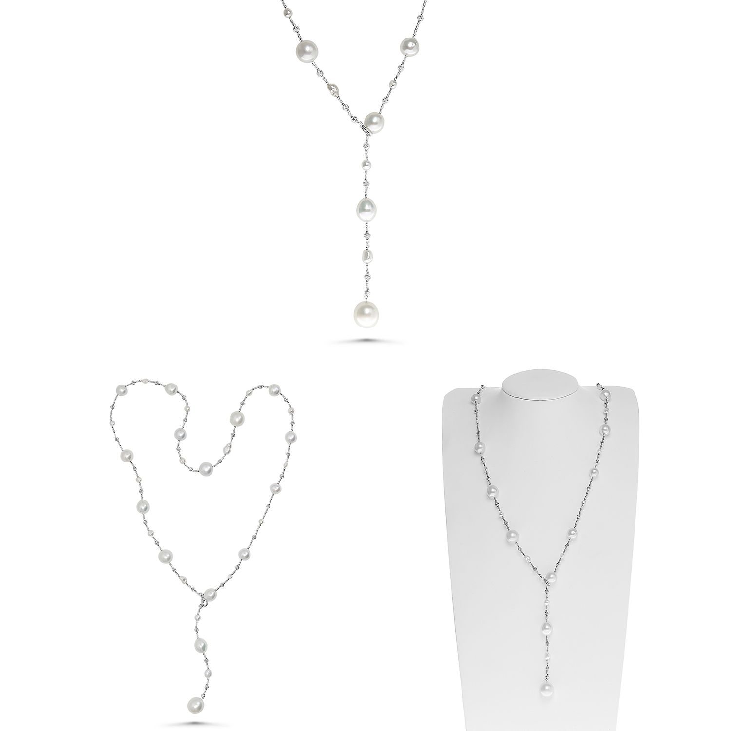 18KW 32" 14-11MM PEARL LARIAT NECKLACE