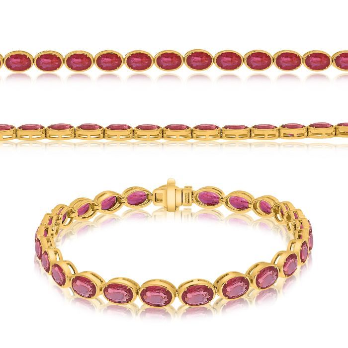 14KY 14.00 CTW OVAL RUBY TENNIS BRACELET