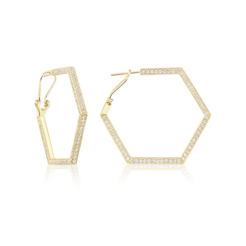 18K Yellow Gold 3.39 Ctw Hexagon Hoop Earrings