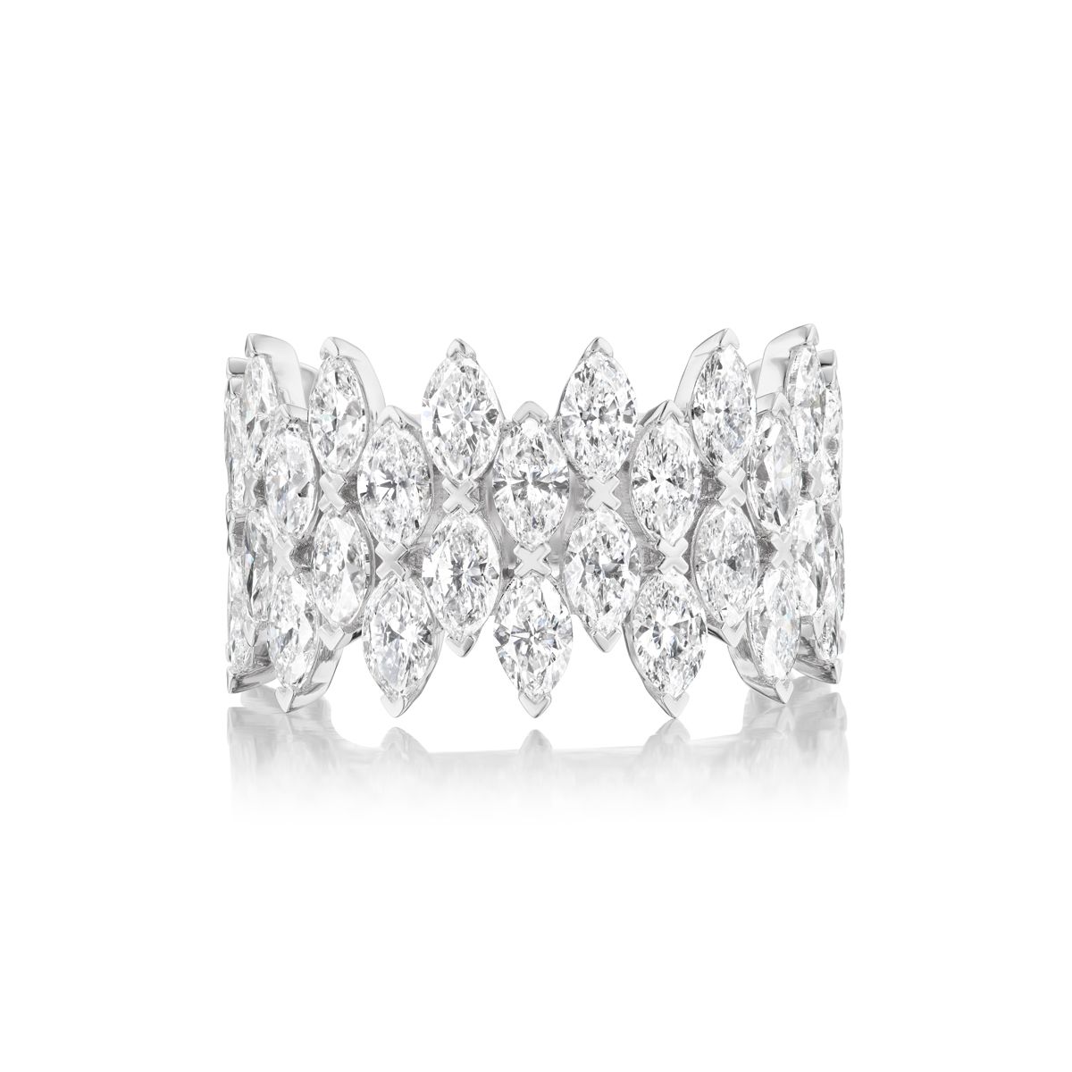 18K White Gold 3.77 Ctw Marquise Shape Wide Diamond Band