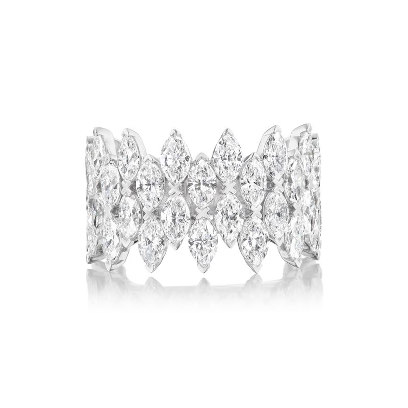 18K White Gold 3.77 Ctw Marquise Shape Wide Diamond Band
