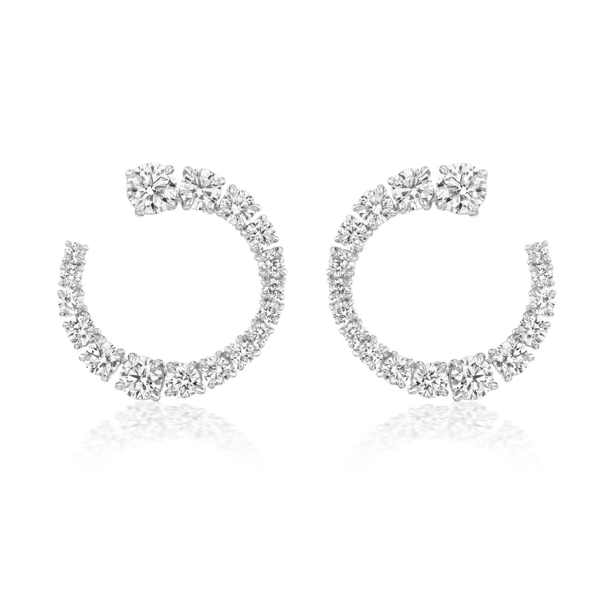 18K White Gold 3.36 Ctw Rd Diamond Wave Stud Earrings