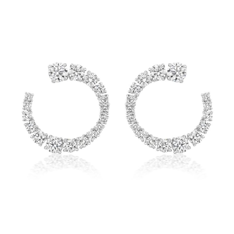 18K White Gold 3.36 Ctw Rd Diamond Wave Stud Earrings