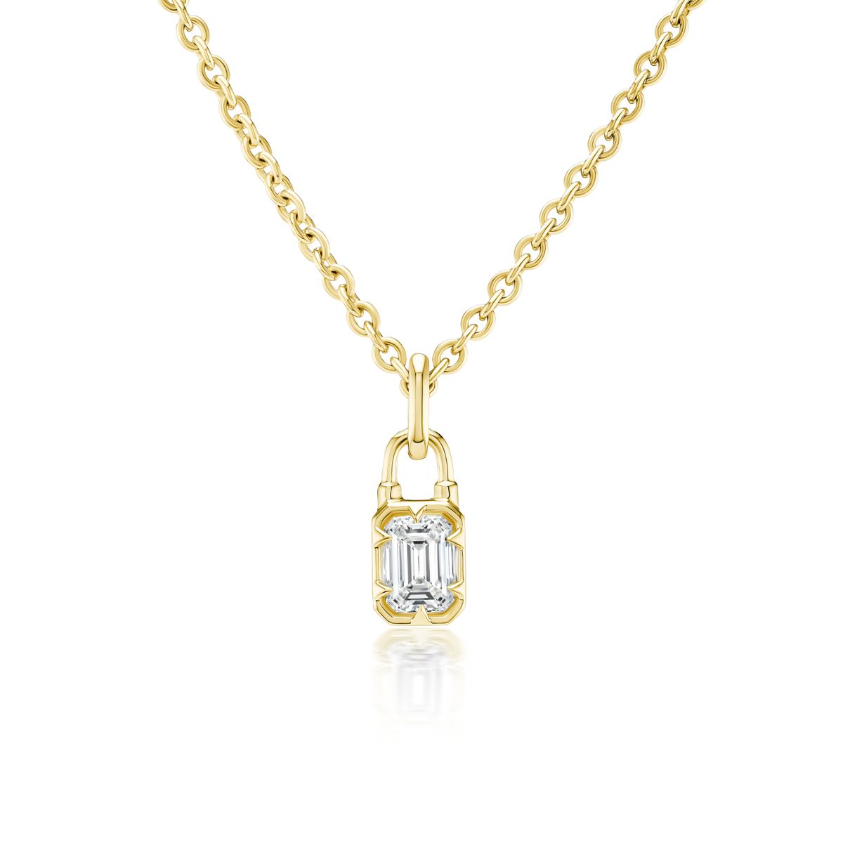 18K Yellow Gold 1.03 Ctw Emerald H Vs1 Diamond Solitaire On 18" Open Link Chain