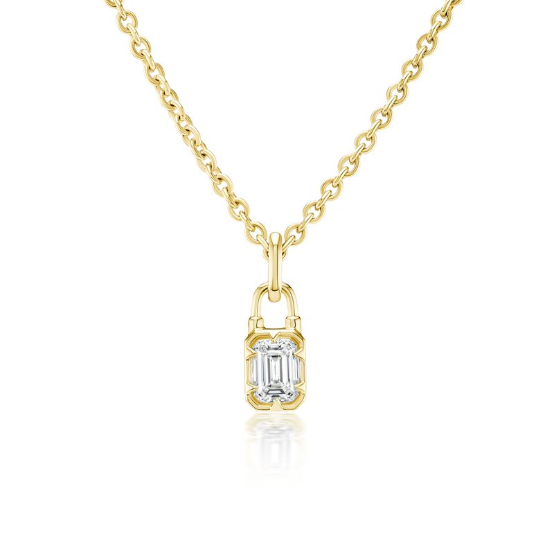 18K Yellow Gold 1.03 Ctw Emerald H Vs1 Diamond Solitaire On 18" Open Link Chain